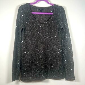 Apt. 9 Grey Oversized V-Neck Sweater with silver sequins sewn throughout size S